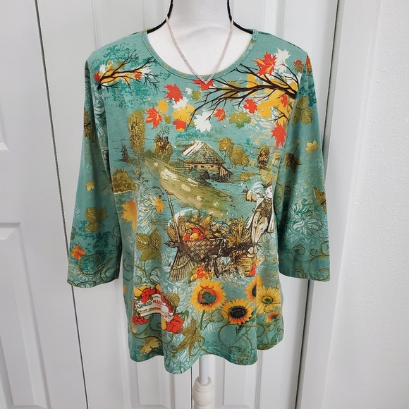 I.B.Diffusion Green Autumn Scene Shirt, Size Large - Picture 1 of 9
